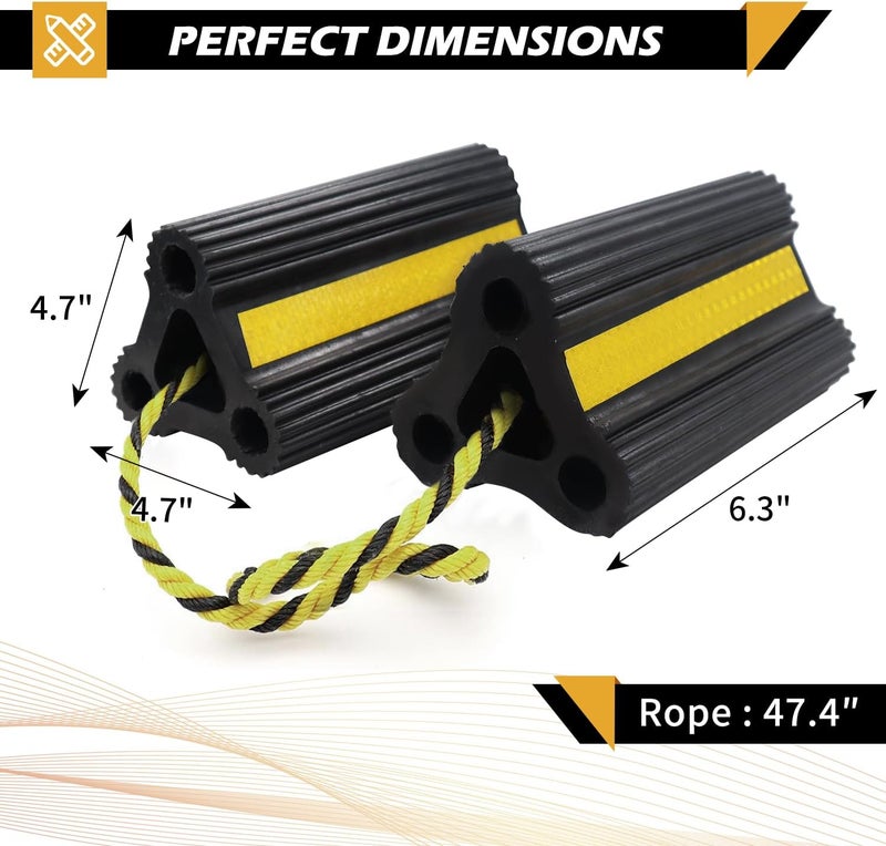 WECARLLE Wheel Chocks for Trailers RVs Camper Trucks and Small Aircraft Wheel Chock, Wheel Chocks Block with 3 Reflective Strips,Versatile Heavy Duty Solid Rubber Wheel Immobilizers & Chocks[1 Pair 2 Pack] - Image 2